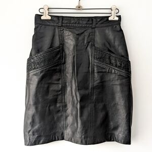 Vintage 80's Black Buttery Soft Leather Pencil Skirt Edgy Chic Rocker ~ Small